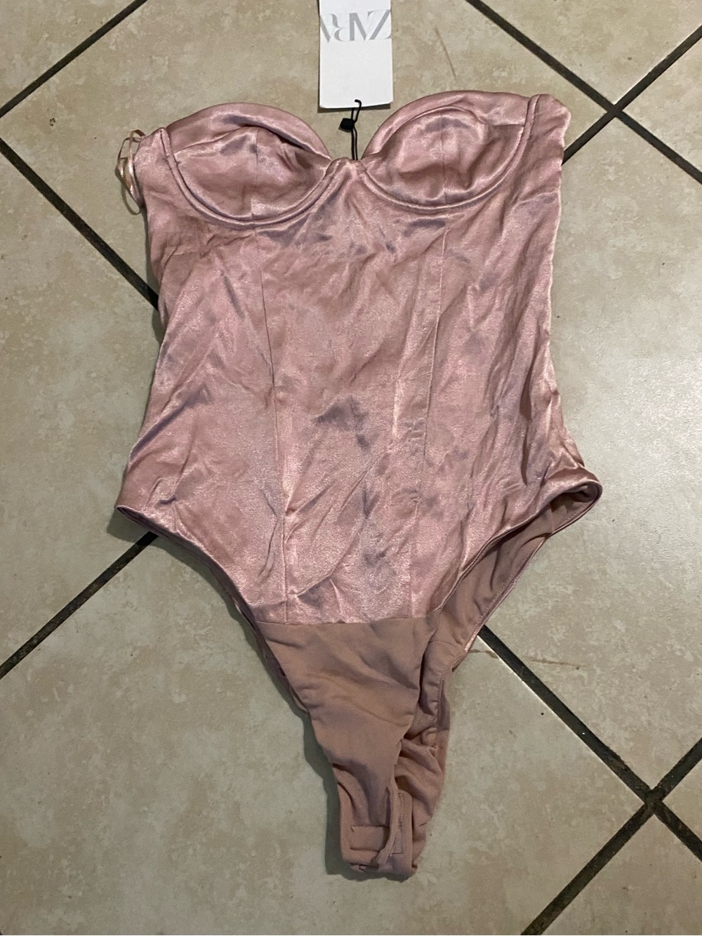 Zara Pink Shimmer Strapless Bodysuit